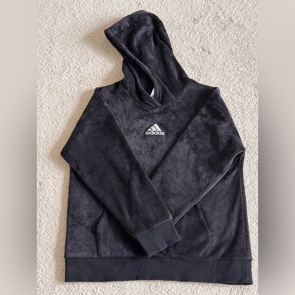 Adidas Girls Black Hoodie Velour sz 16/Small